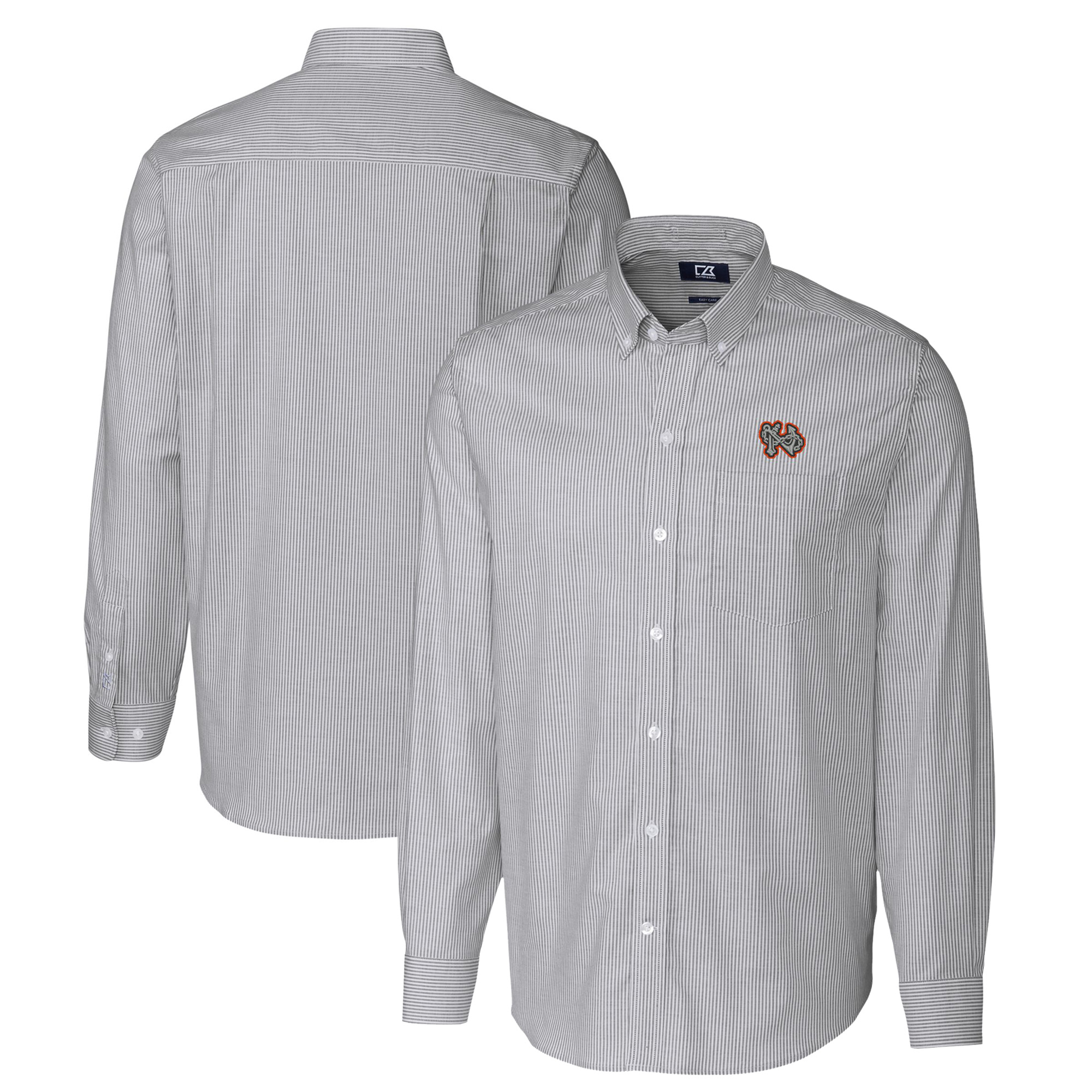 Men's Cutter & Buck Charcoal Norfolk Tides Oxford Stretch Stripe Long Sleeve Button-Down Dress Shirt - Image 5
