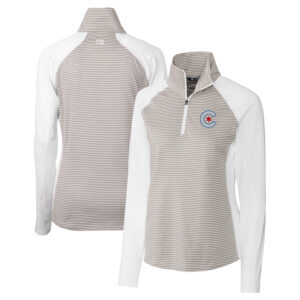 Women's Cutter & Buck  White Chicago Cubs City Connect Forge Tonal Stripe Stretch Half-Zip Pullover Top
