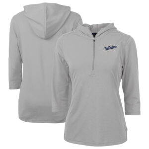Women's Cutter & Buck Gray Los Angeles Dodgers City Connect Virtue Eco Pique Recycled Half-Zip Pullover Hoodie