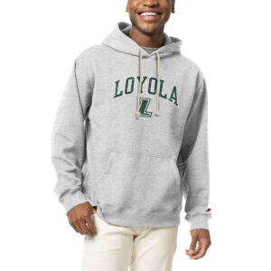 Men's League Collegiate Wear  Heather Gray Loyola Greyhounds Arch Over Logo Essentials Pullover Hoodie