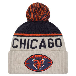 Men's New Era Stone Chicago Bears NFL Sideline Historic Cuffed Knit Hat with Pom