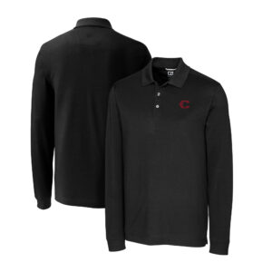 Men's Cutter & Buck Black Cincinnati Reds City Connect Big & Tall Advantage Tri-Blend Pique Long Sleeve Polo