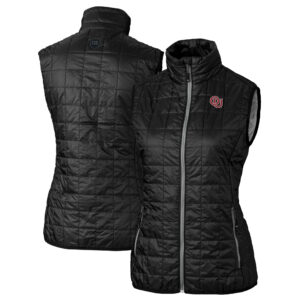 Women's Cutter & Buck Black Oklahoma Sooners Vault Rainier PrimaLoft Eco Insulated Full-Zip Puffer Vest