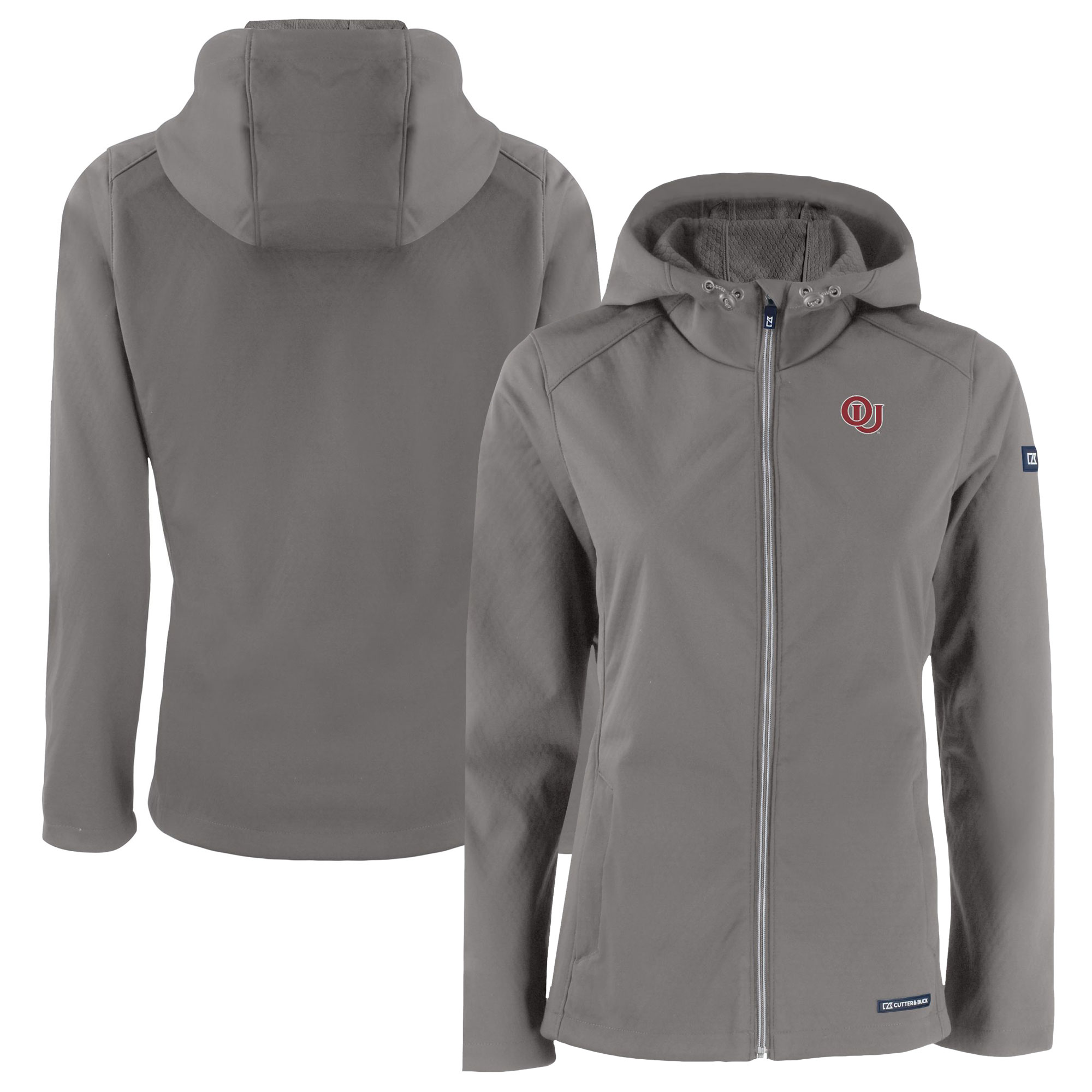 Women's Cutter & Buck Gray Oklahoma Sooners Evoke Eco Softshell Recycled Full-Zip Hooded Jacket - Image 2