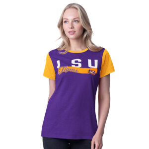 Women's G-III 4Her by Carl Banks Purple LSU Tigers Racer Crewneck Ringer T-Shirt