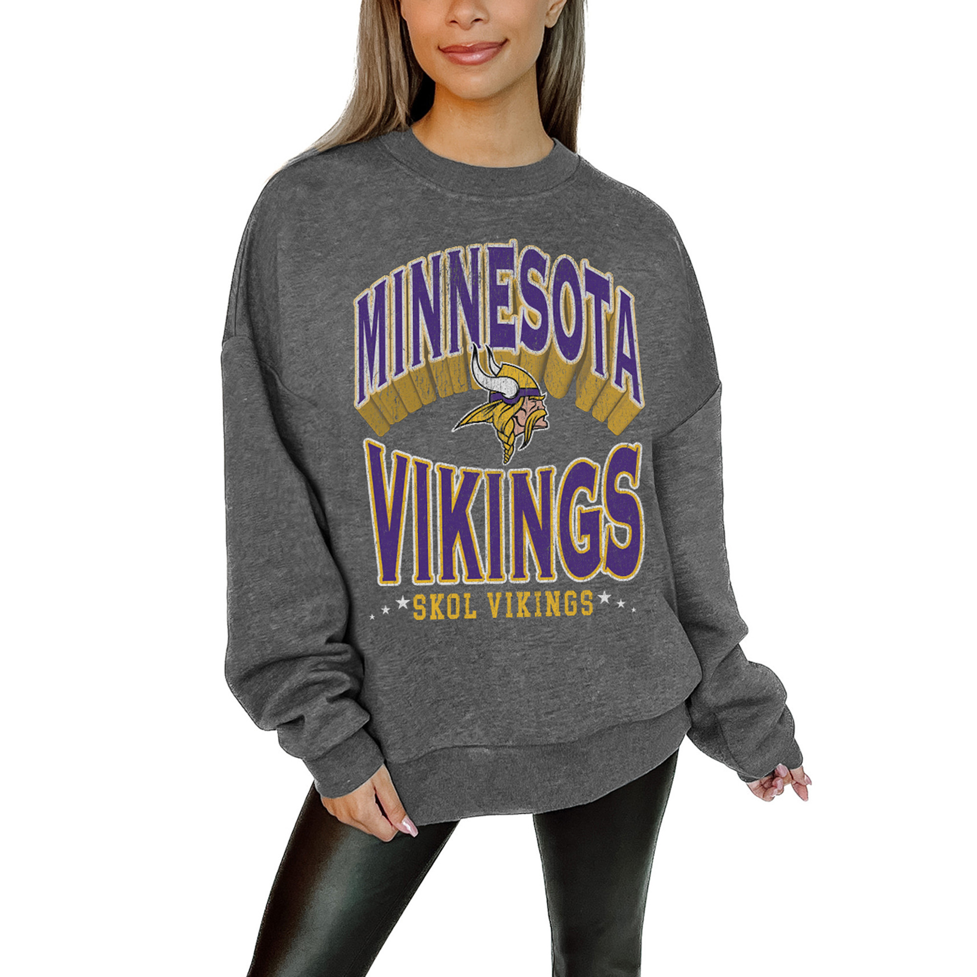 Women's Gameday Couture Charcoal Minnesota Vikings Long Weekend Premium Fleece Drop Shoulder Pullover Sweatshirt
