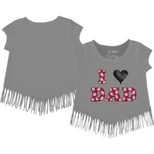 Girls Youth Tiny Turnip Gray Oklahoma Sooners I Love Dad Fringed T-Shirt
