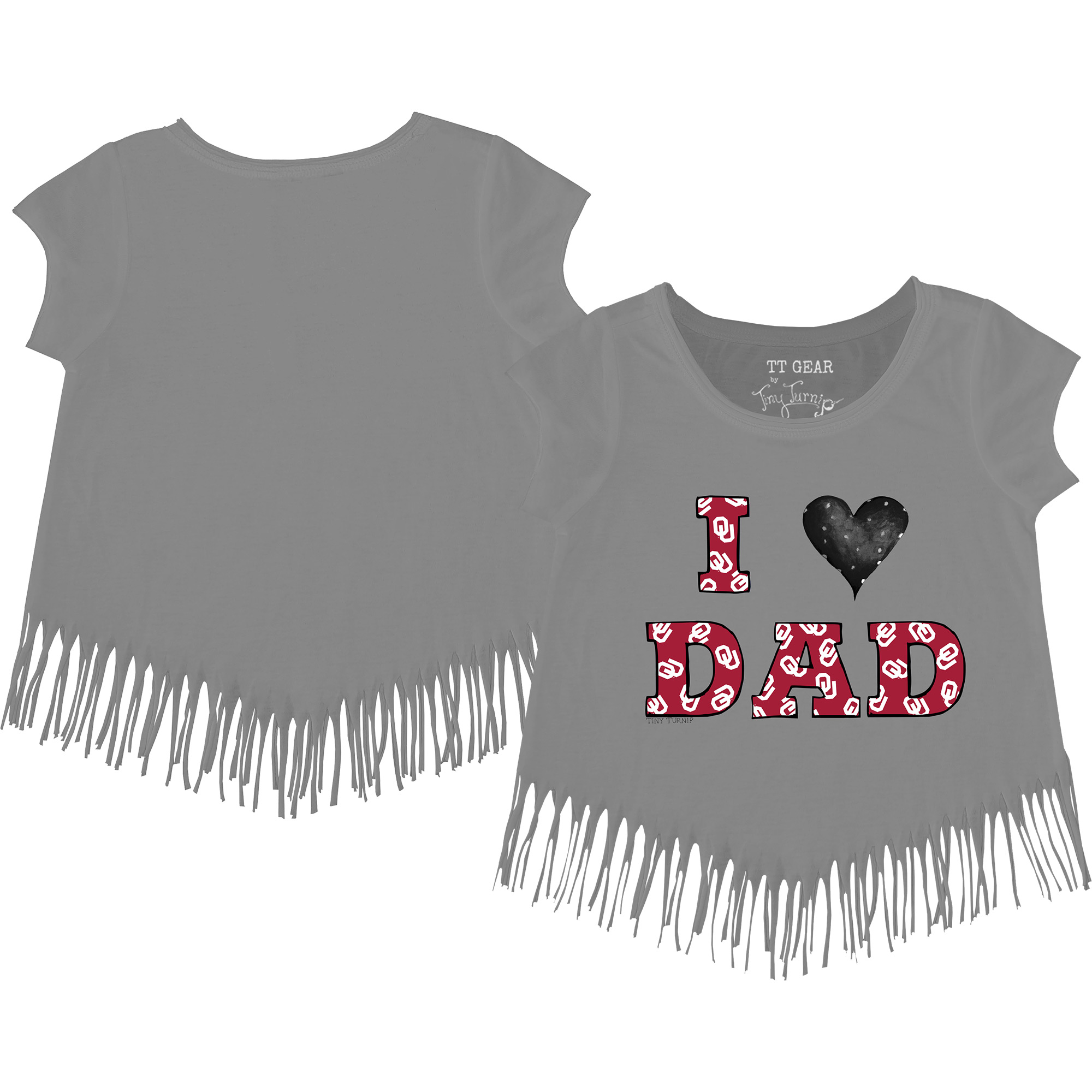 Girls Youth Tiny Turnip Gray Oklahoma Sooners I Love Dad Fringed T-Shirt