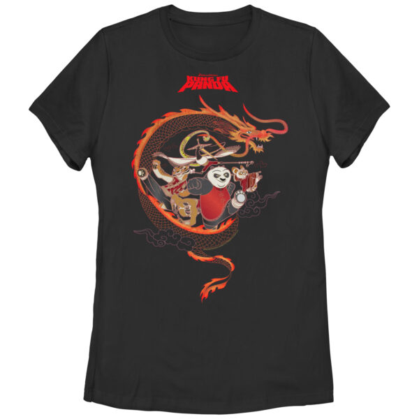Women's Mad Engine Black Kung Fu Panda Love Dragon T-Shirt