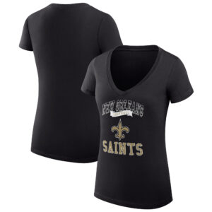 Women's G-III 4Her by Carl Banks Black New Orleans Saints Team Logo Graphic Fitted V-Neck T-Shirt