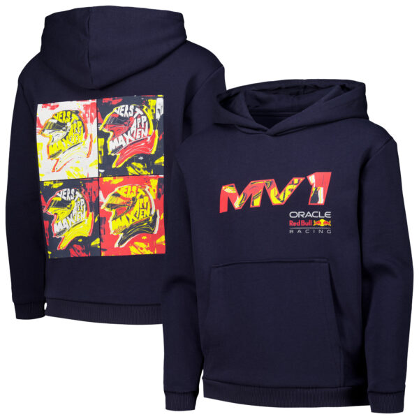 Youth Max Verstappen Navy Red Bull Racing Pop Art Oversized Pullover Hoodie - Image 8