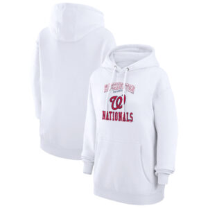 Women's G-III 4Her by Carl Banks White Washington Nationals Team Logo Graphic Fleece Pullover Hoodie