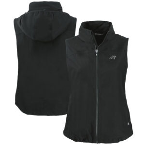 Women's Cutter & Buck Black Carolina Panthers Charter Eco Recycled Full-Zip Hoodie Vest