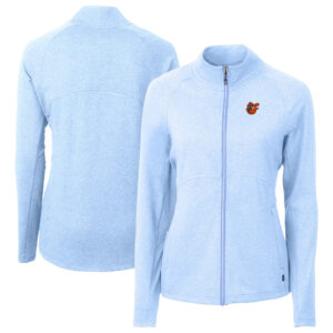 Women's Cutter & Buck  Heather Powder Blue Baltimore Orioles  Adapt Eco Knit Hybrid Recycled Full-Zip Jacket