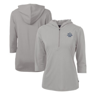 Women's Cutter & Buck Gray Notre Dame Fighting Irish Play Like A Champion Today Virtue Eco Pique Recycled DryTec 3/4-Sleeve Half-Zip Hoodie