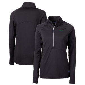 Women's Cutter & Buck Black New York Jets Primary Logo DryTec Adapt Eco Knit Stretch Recycled Raglan Half-Zip Top