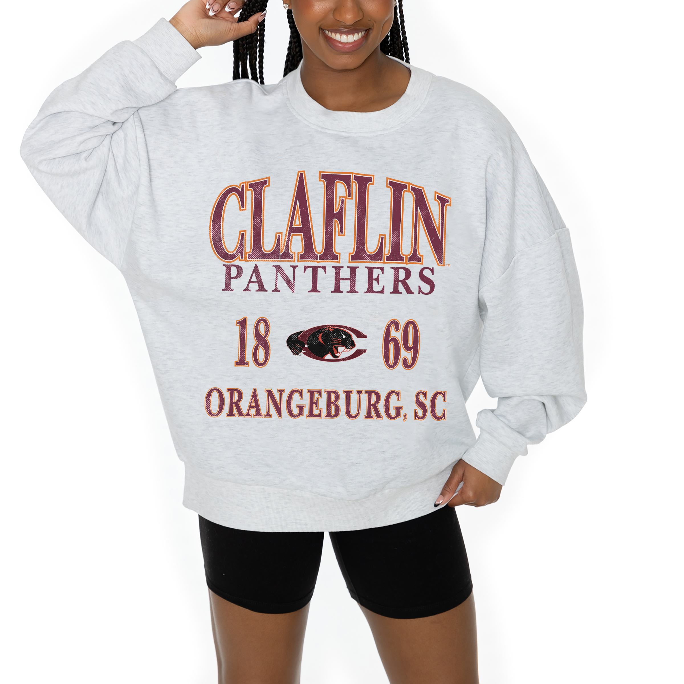 Women's Gameday Couture Ash Claflin Panthers Premium Fleece Pullover Sweatshirt - Image 6