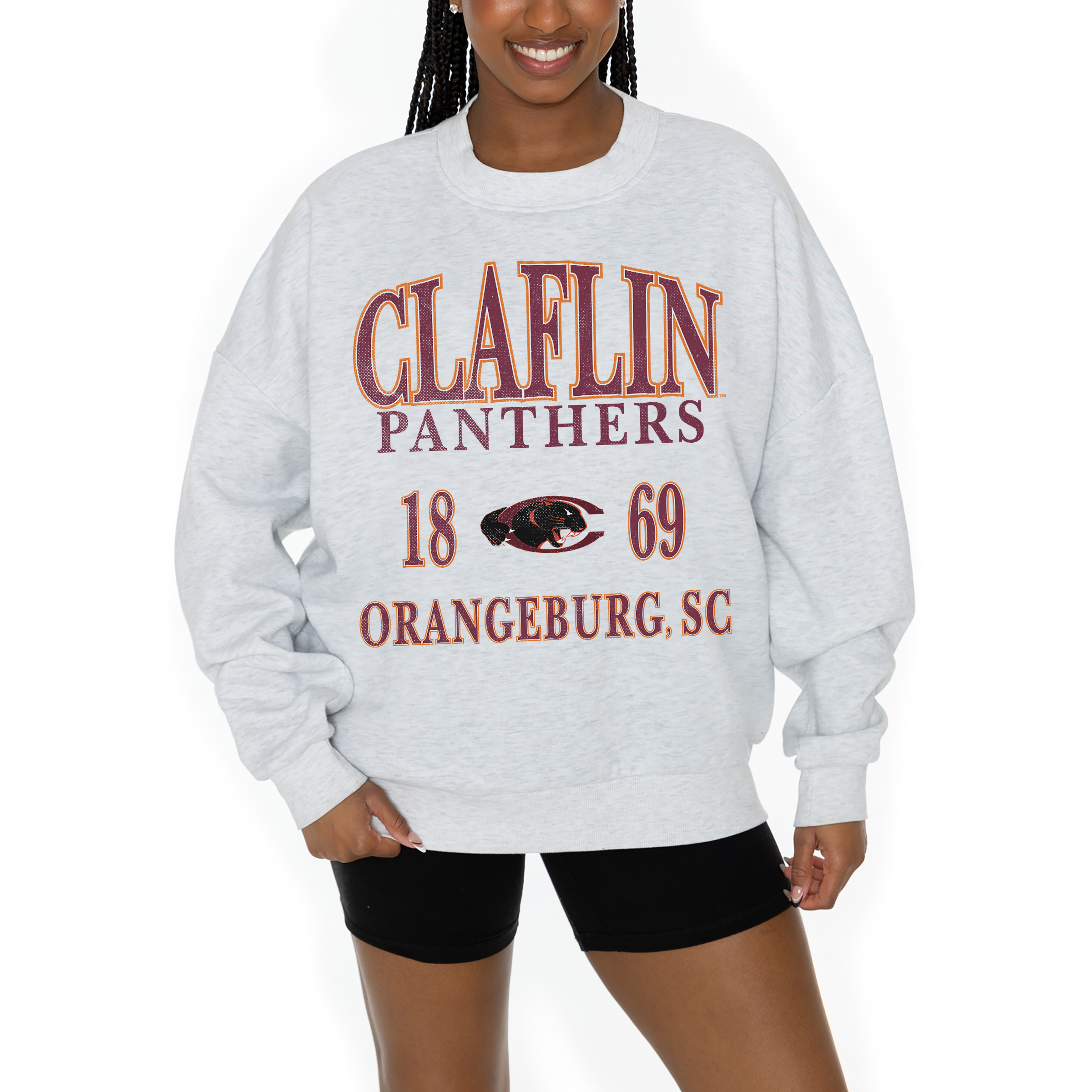 Women's Gameday Couture Ash Claflin Panthers Premium Fleece Pullover Sweatshirt - Image 4