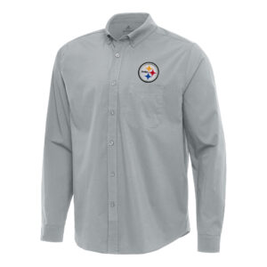 Men's Antigua Gray Pittsburgh Steelers Flight Woven Tri-Blend Long Sleeve Button-Down Shirt