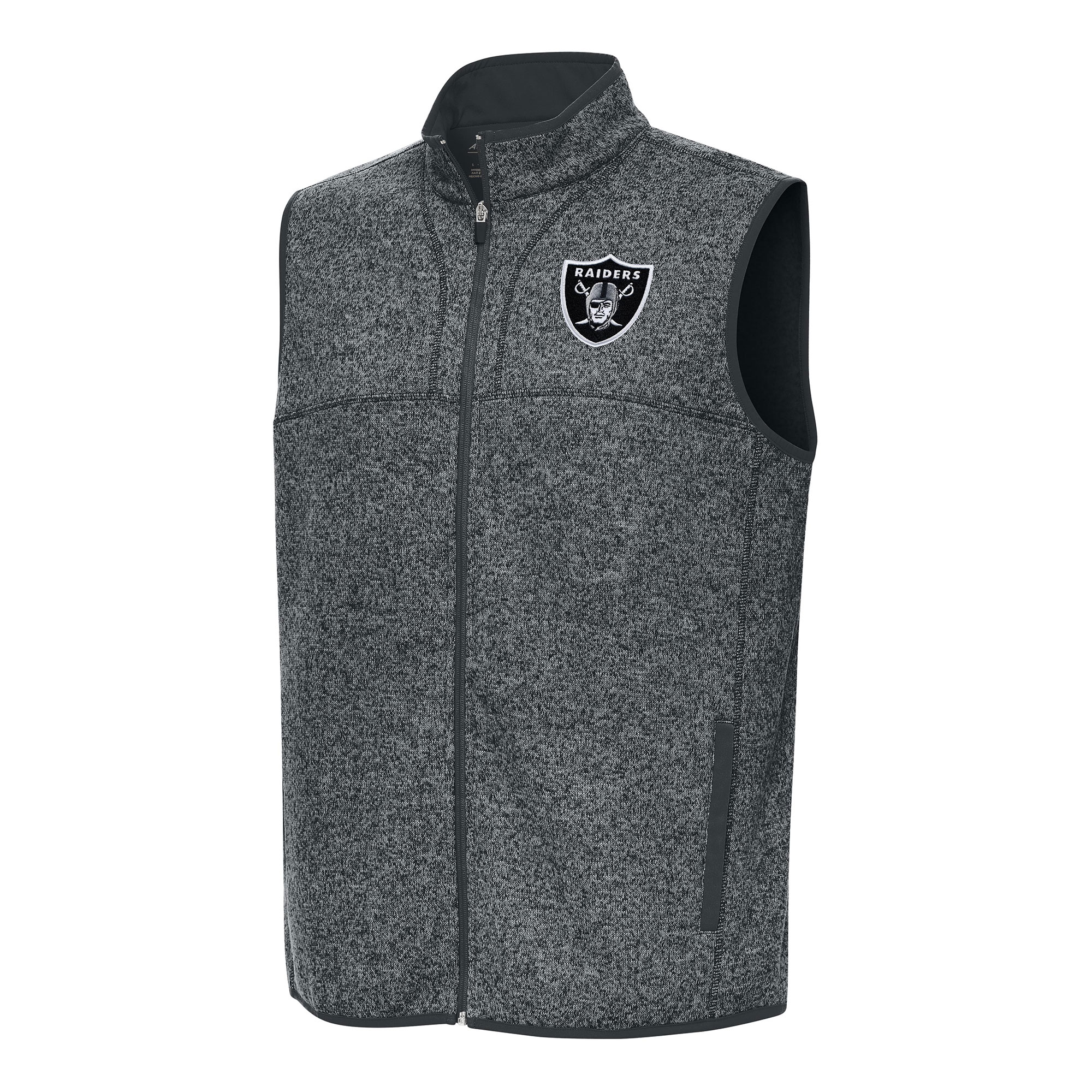 Men's Antigua Heather Charcoal Las Vegas Raiders Fortune Full-Zip Vest