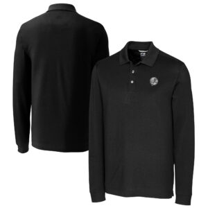 Men's Cutter & Buck Black New York Yankees Big & Tall Advantage Eco Pique DryTec Tri-Blend Long Sleeve Polo