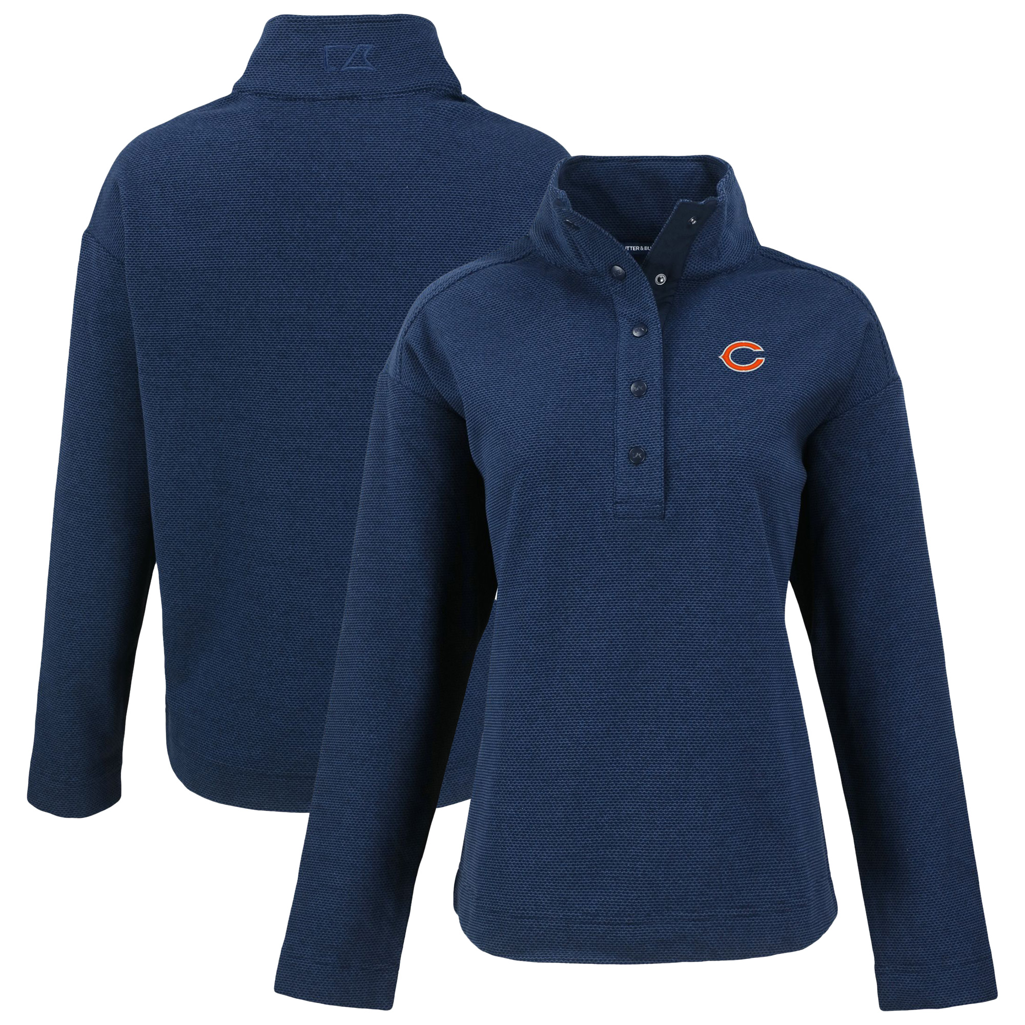 Women's Cutter & Buck Navy Chicago Bears Hunts Point Eco Half-Snap Sweatshirt