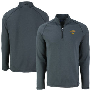 Men's Cutter & Buck Heather Black Seattle Mariners Peshastin Eco Fleece Recycled Raglan Quarter-Zip Top