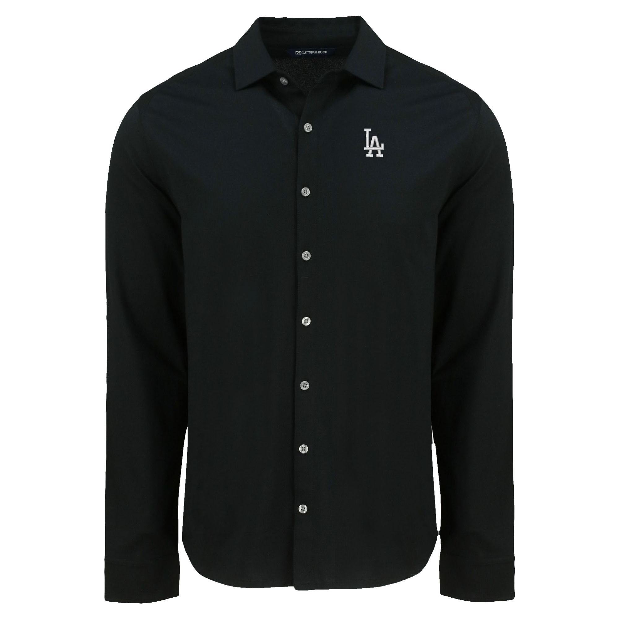 Men's Cutter & Buck Black Los Angeles Dodgers Knitted Advantage Tri-Blend Eco Soft Pique Long Sleeve Button-Up Shirt - Image 6