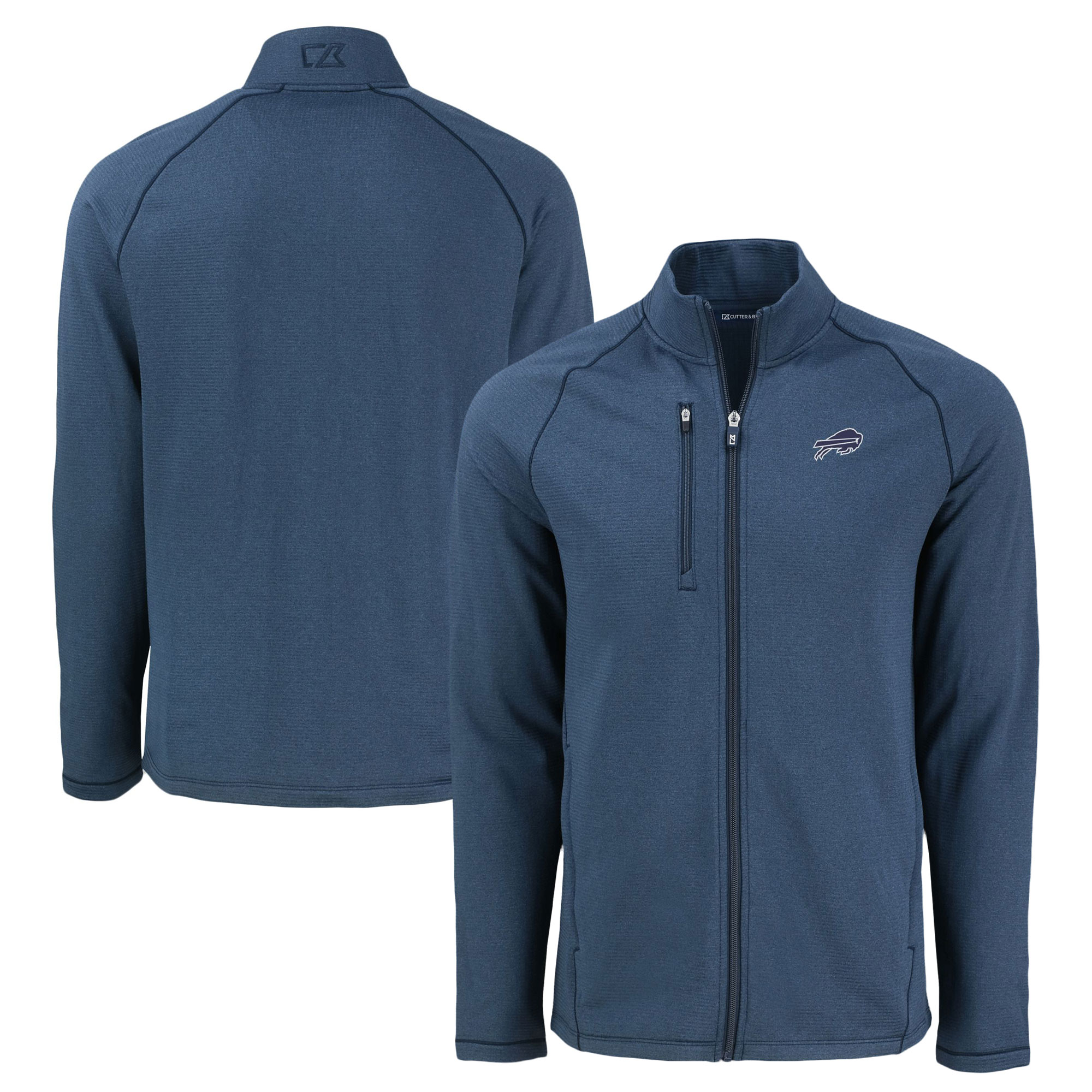 Men's Cutter & Buck Heather Navy Buffalo Bills Peshastin Eco Fleece Recycled Raglan Tri-Blend Full-Zip Jacket