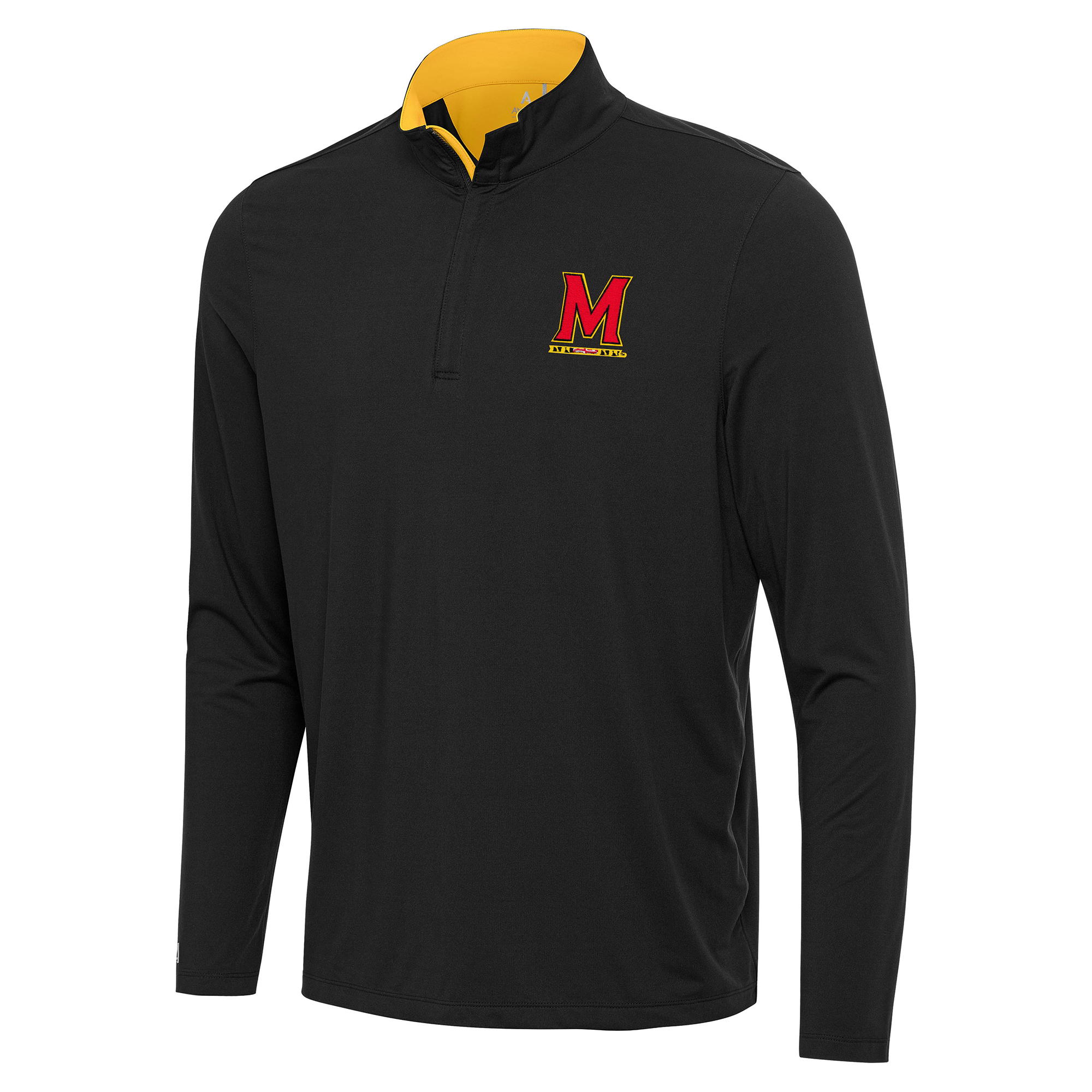 Men's Antigua Black/Gold Maryland Terrapins Content Quarter-Zip Pullover Top