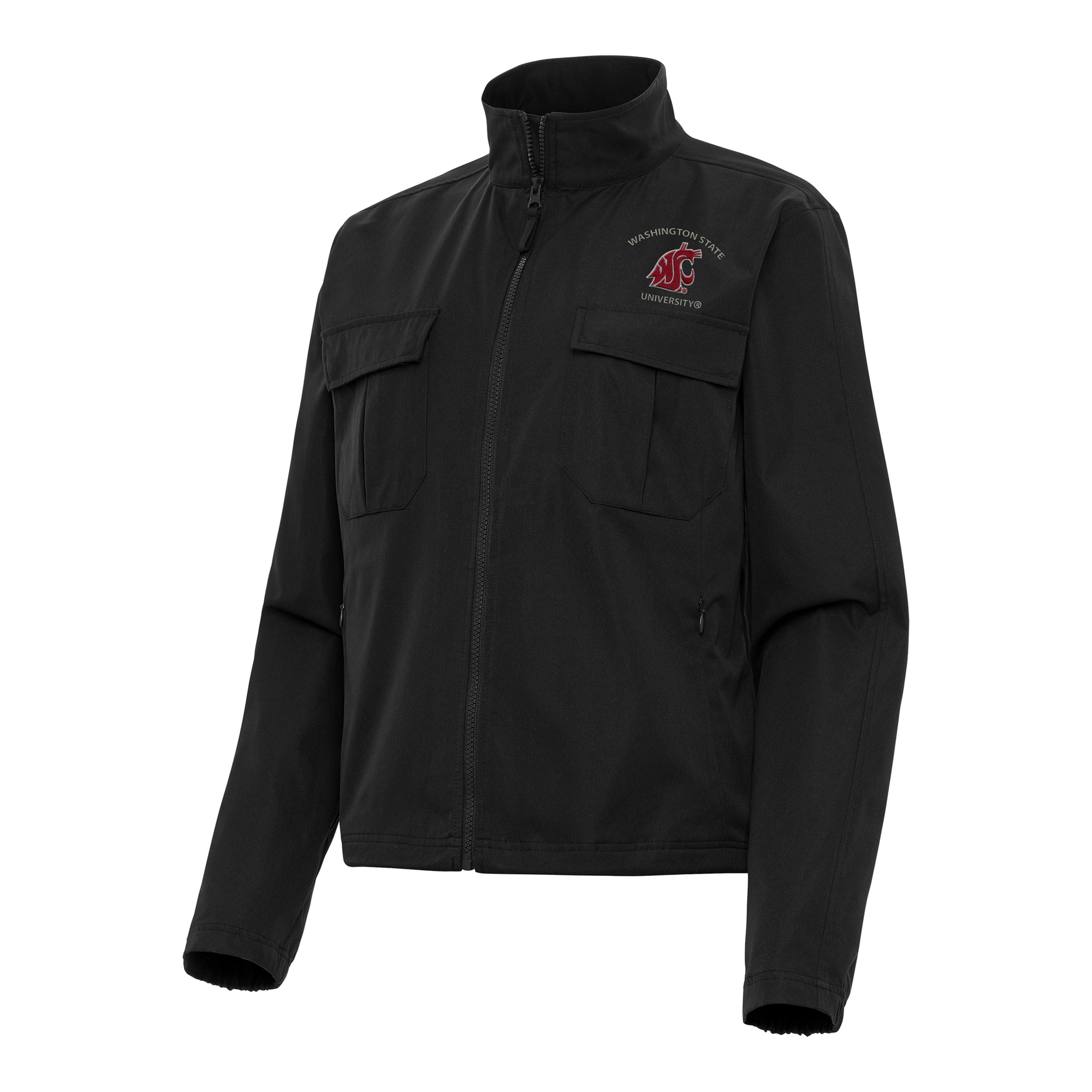 Women's Antigua Black Washington State Cougars Even Par Full-Zip Jacket