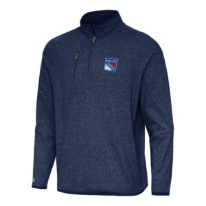 Men's Antigua Heather Navy New York Rangers Certain Quarter-Zip Tri-Blend Sweatshirt