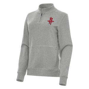 Women's Antigua Heather Gray Houston Rockets Crush Quarter-Zip Fleece Sweatshirt