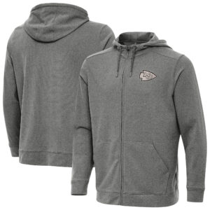 Men's Antigua Heather Black Kansas City Chiefs Effortless Full-Zip Hoodie Jacket