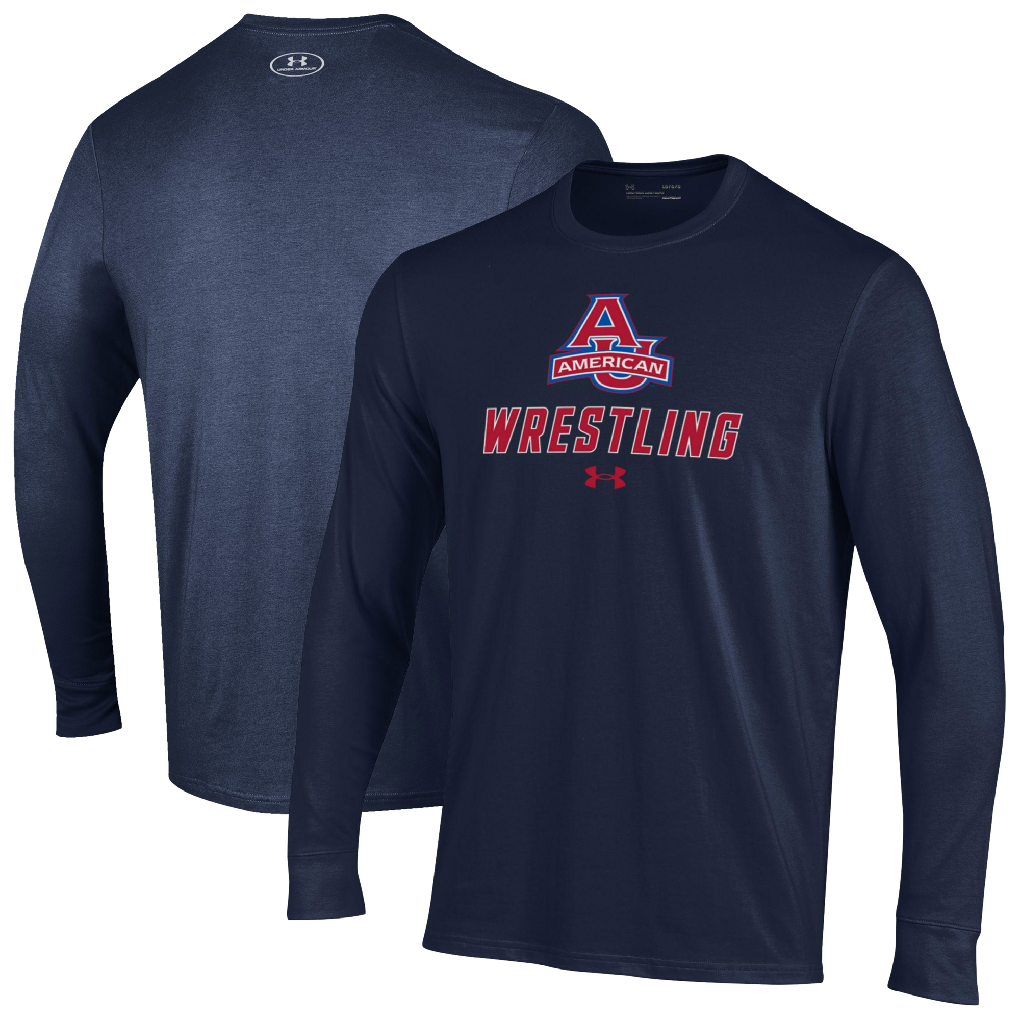 Men's Under Armour Navy American University Eagles Wrestling Performance Long Sleeve T-Shirt