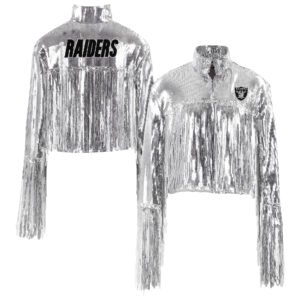 Women's Cuce Silver Las Vegas Raiders Sequin Fringe Blazer