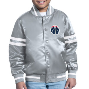 Youth Starter  Silver Washington Wizards Printed Shield Logo Satin Varsity Full-Snap Jacket