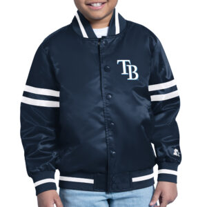 Youth Starter Navy Tampa Bay Rays Printed Shield Team Logo Satin Varsity Full-Snap Jacket