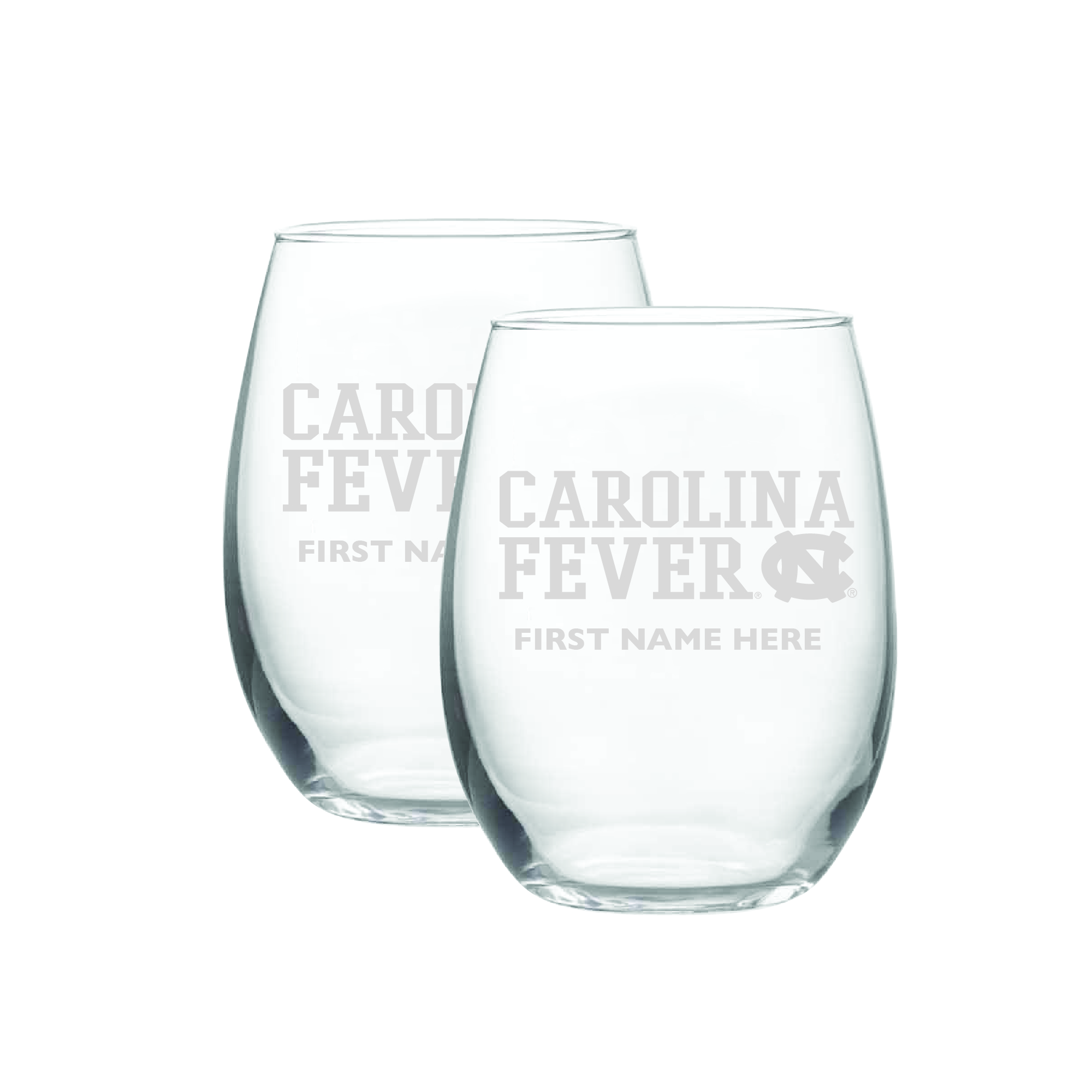 North Carolina Tar Heels Two-Pack 21oz. Personalized Etched Stemless Wine Glass