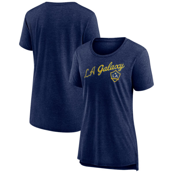 Women's Heather Navy LA Galaxy Rising Script Tri-Blend T-Shirt