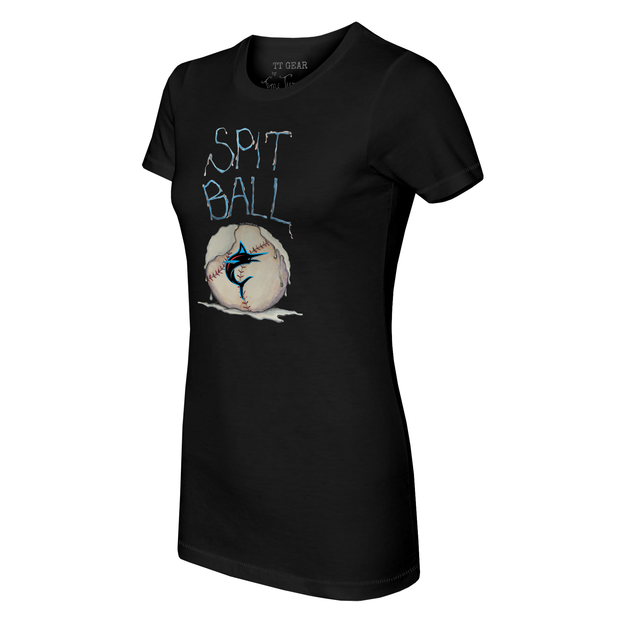 Women's Tiny Turnip Black Miami Marlins Spit Ball T-Shirt - Image 3