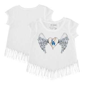 Girls Toddler Tiny Turnip White Los Angeles Dodgers Angel Wings Fringe T-Shirt