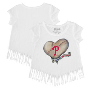 Girls Toddler Tiny Turnip White Philadelphia Phillies Heart Banner Fringe T-Shirt