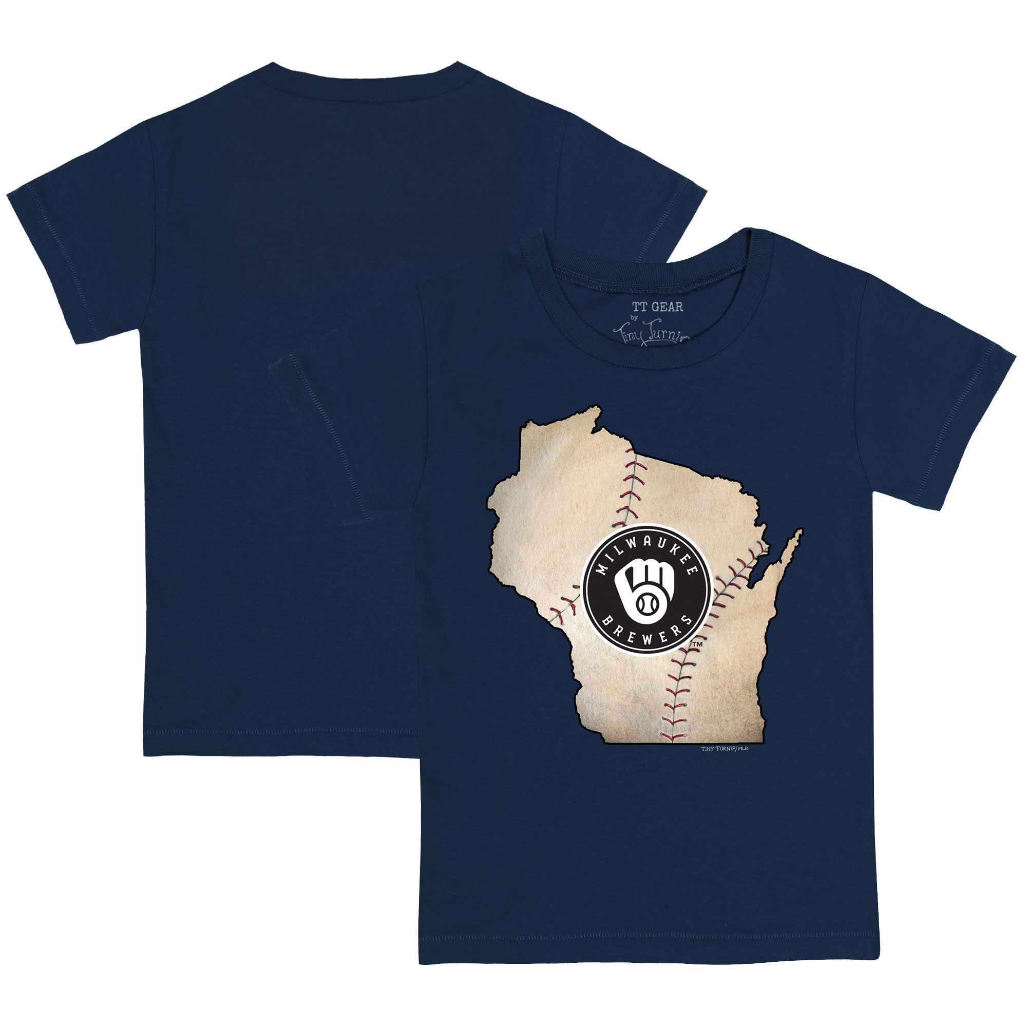 Toddler Tiny Turnip Navy Milwaukee Brewers State Outline T-Shirt