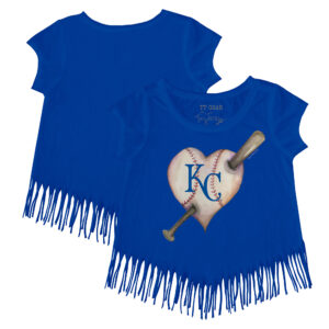 Girls Youth Tiny Turnip Royal Kansas City Royals Heart Bat Fringe T-Shirt