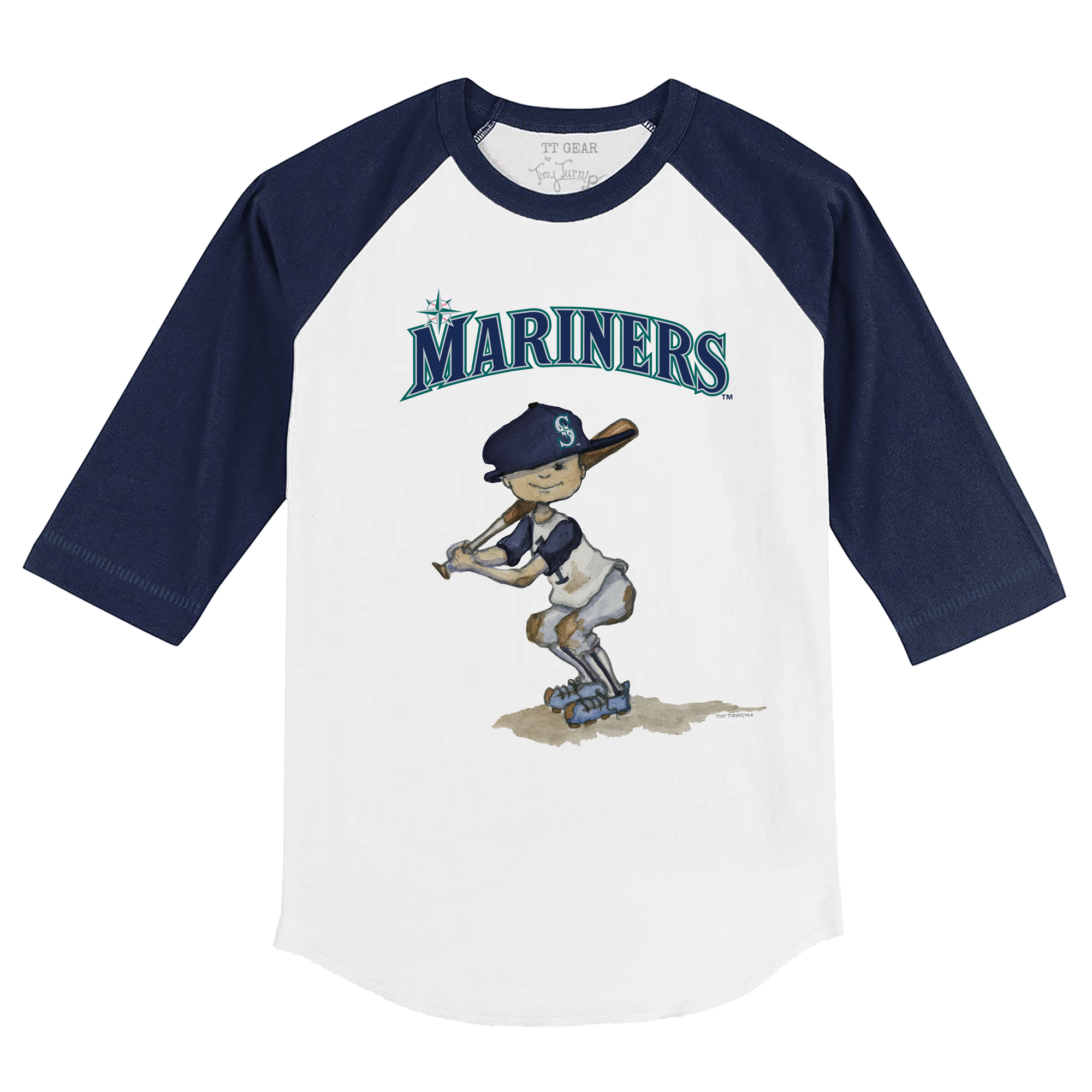 Youth Tiny Turnip White/Navy Seattle Mariners Slugger 3/4-Sleeve Raglan T-Shirt - Image 3