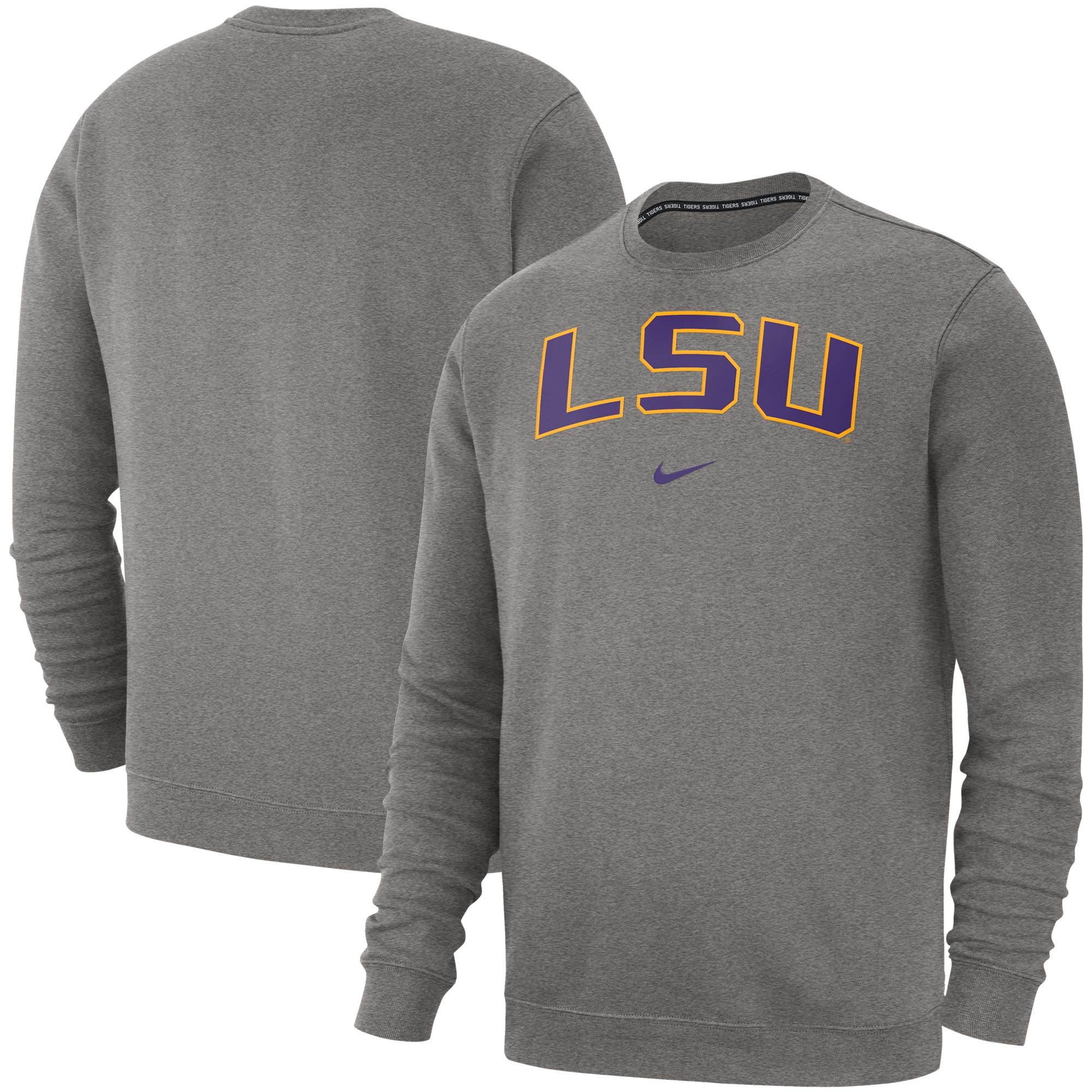 Men's Nike Heather Gray LSU Tigers Club Fleece Sweatshirt - Image 5