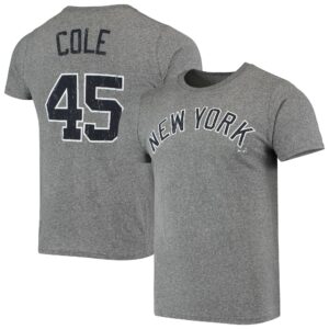 Men's Majestic Threads Gerrit Cole Heathered Gray New York Yankees Name & Number Tri-Blend T-Shirt