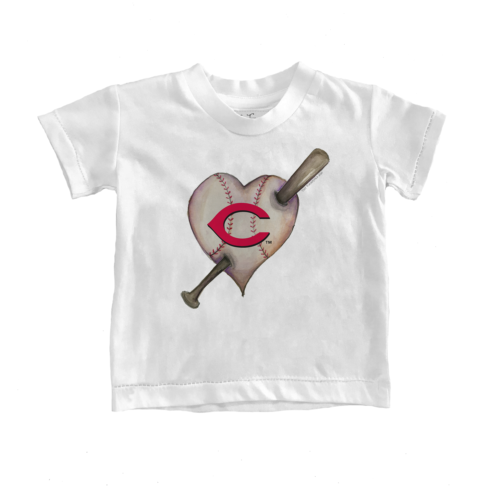 Youth Tiny Turnip White Cincinnati Reds Heart Bat T-Shirt