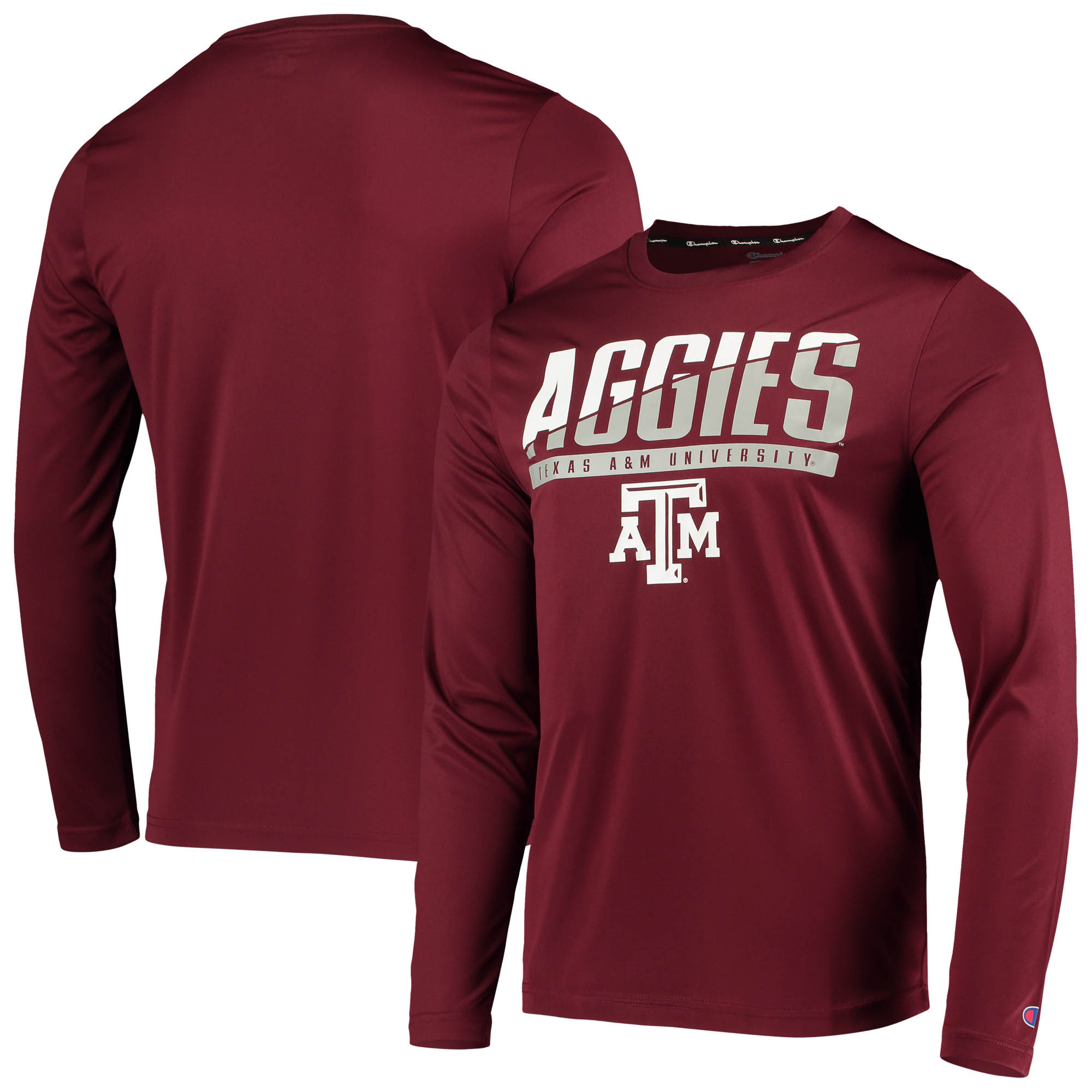 Men's Champion Maroon Texas A&M Aggies Wordmark Slash Long Sleeve T-Shirt - Image 6